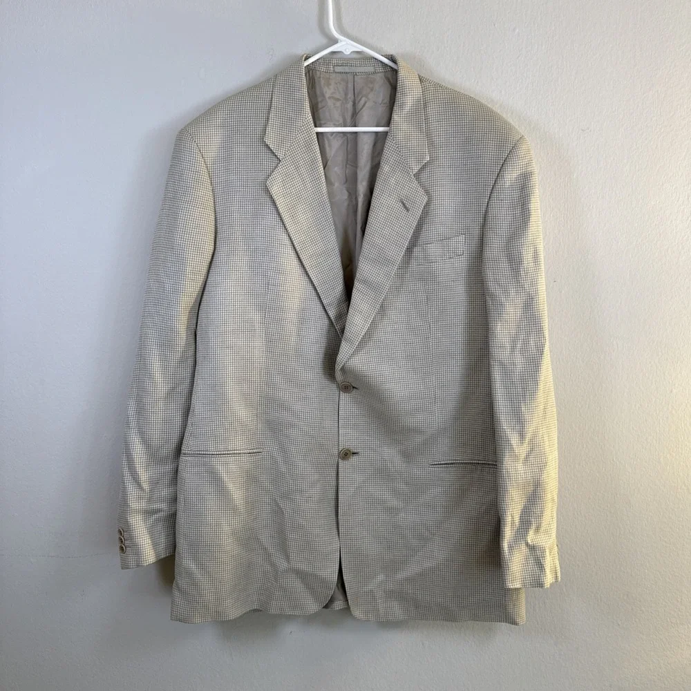 Armani Collezionii G Line Men's Blazer  Size 44L Gray Tan‎ Windowpane Sport Coat